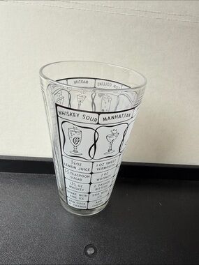 Vintage MCM Clear Glass with Black Cocktail Recipe Design